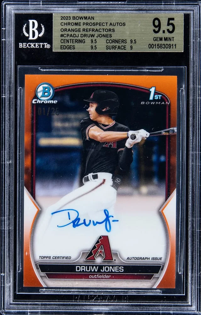 2023 Bowman Chrome Druw Jones Prospect Autographs Orange Refractor #CPA-DJ card image