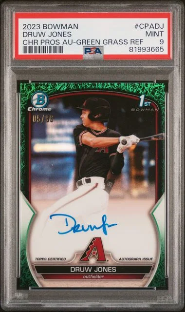 2023 Bowman Chrome Druw Jones Prospect Autographs Green Grass Refractor #CPADJ card image