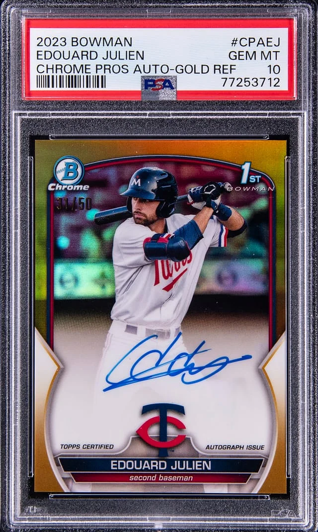 2023 Bowman Chrome Edouard Julien Prospect Autographs Gold Refractor #CPA-EJ card image