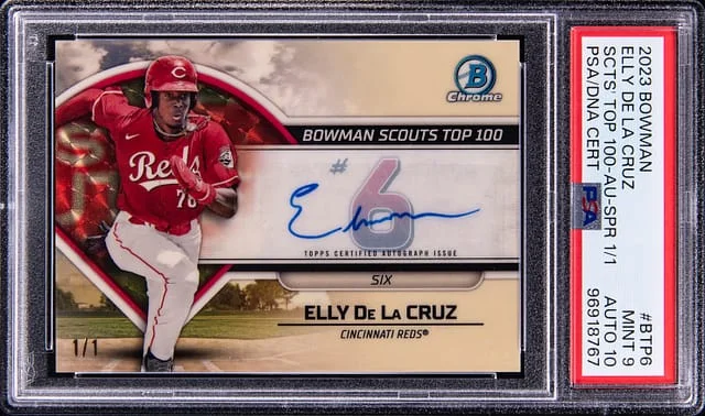 2023 Bowman Chrome Elly De La Cruz Scouts' Top 100 Autograph SuperFractor #BTP-6 card image