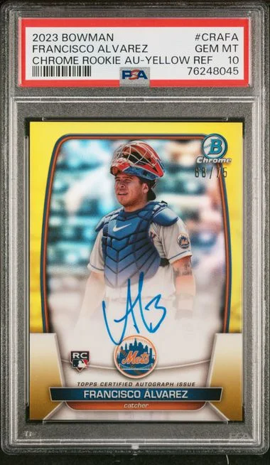 2023 Bowman Chrome Francisco Alvarez Autographs Yellow Refractor #CRAFA card image