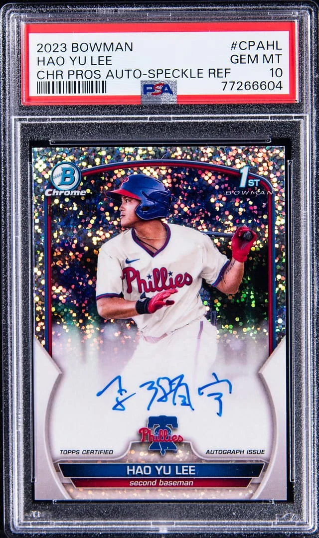 2023 Bowman Chrome Hao Yu Lee Prospect Autographs Speckle Refractor #CPAHL card image