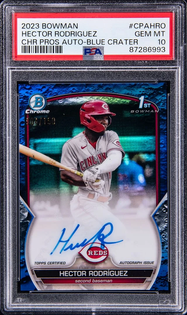 2023 Bowman Chrome Hector Rodriguez Prospect Autograph Blue Crater #CPA-HRO card image