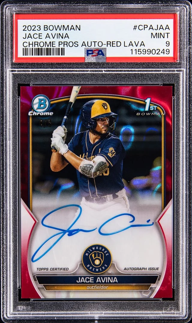 2023 Bowman Chrome Jace Avina Prospect Autograph Red Lava #CPA-JAA card image