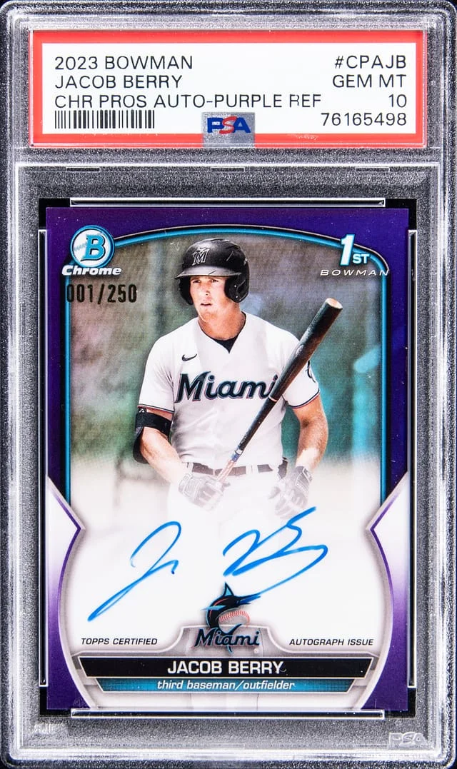 2023 Bowman Chrome Jacob Berry Prospect Autographs Blue Refractor #CPAJB card image