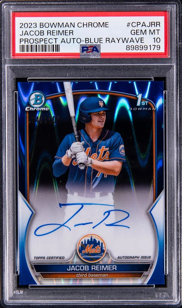 2023 Bowman Chrome Jacob Reimer Prospect Autograph Blue Raywave #CPAJRR card image