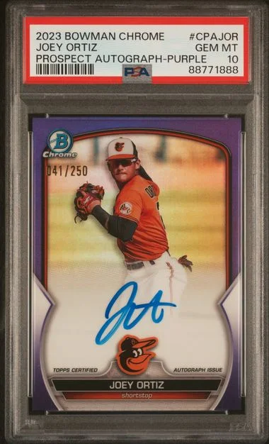 2023 Bowman Chrome Joey Ortiz Prospect Autographs Purple #CPA-JOR card image