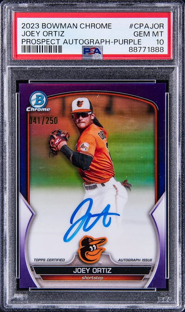2023 Bowman Chrome Joey Ortiz Prospect Autograph Purple #CPAJOR card image