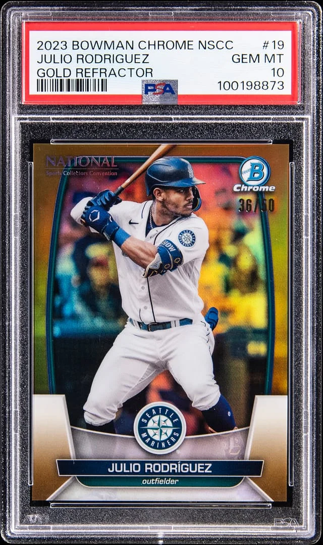 2023 Bowman Chrome Julio Rodriguez NSCC Gold Refractor #MLB-19 card image