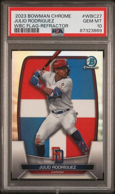 2023 Bowman Chrome Julio Rodriguez World Baseball Classic Flag Refractor #WBC27 card image