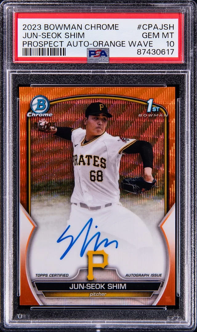 2023 Bowman Chrome Jun-Seok Shim Prospect Autograph Orange Wave #CPA-JSH card image
