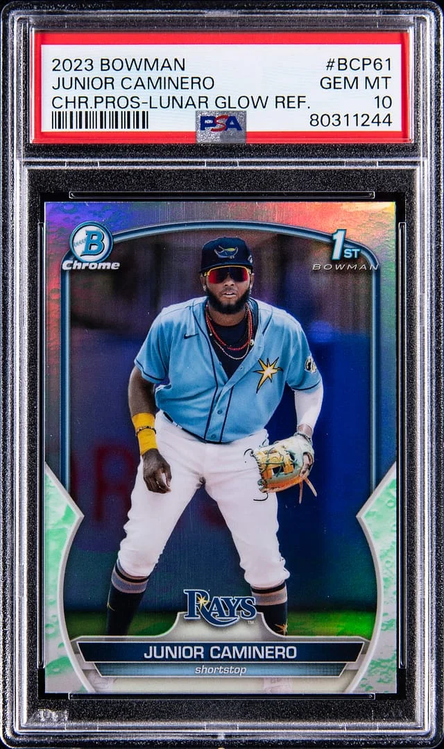 2023 Bowman Chrome Junior Caminero Prospect Lunar Glow Refractor #BCP61 card image