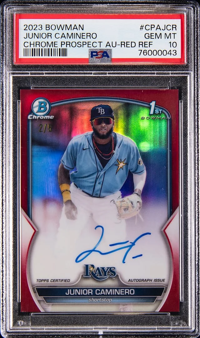 2023 Bowman Chrome Junior Caminero Prospect Autographs Red Refractor #CPA-JCR card image