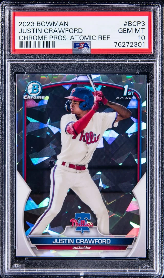 2023 Bowman Chrome Justin Crawford Prospect Atomic Refractor #BCP3 card image