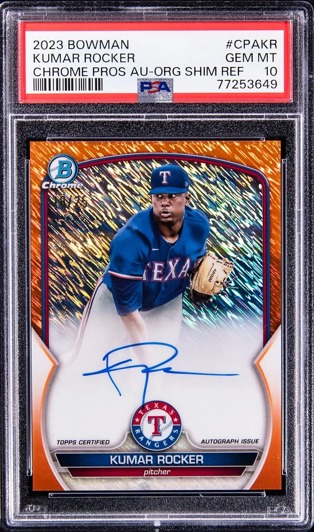 2023 Bowman Chrome Kumar Rocker Prospect Autographs Orange Shimmer Refractor #CPA-KR card image