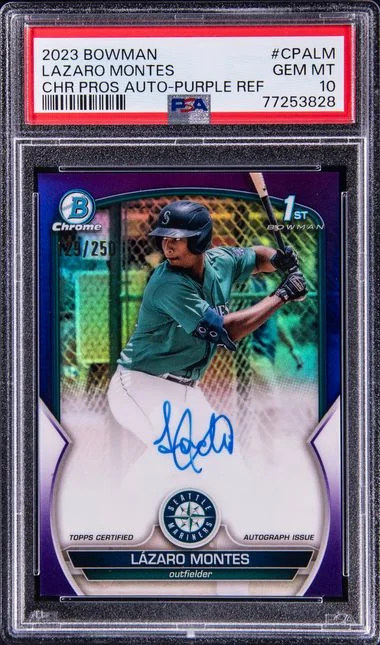 2023 Bowman Chrome Lazaro Montes Prospect Autographs Purple #CPA-LM card image