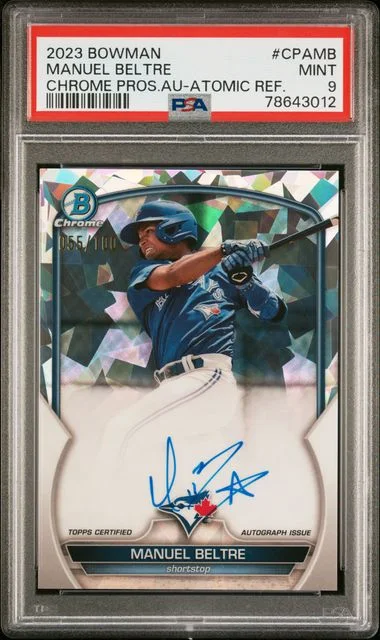 2023 Bowman Chrome Manuel Beltre Prospect Autographs Atomic Refractor #CPAMB card image