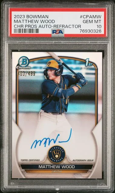 2023 Bowman Chrome Matthew Wood Prospect Autograph Refractor #CPAMW card image