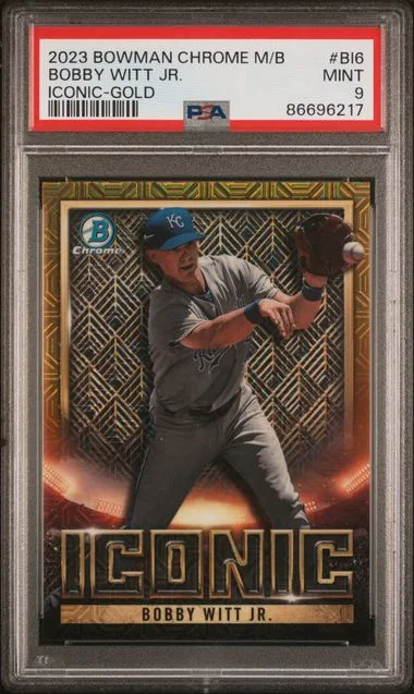 2023 Bowman Chrome Mega Box Bobby Witt Jr. Bowman Iconic Gold #BI6 card image