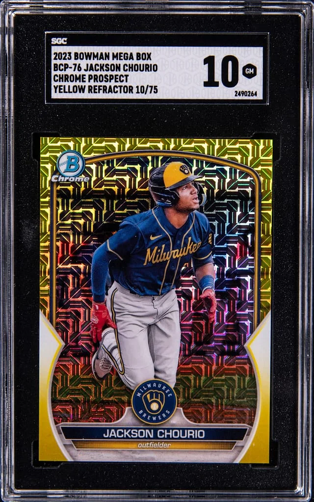 2023 Bowman Chrome Mega Box Jackson Chourio Prospect Yellow Refractor #BCP-76 card image