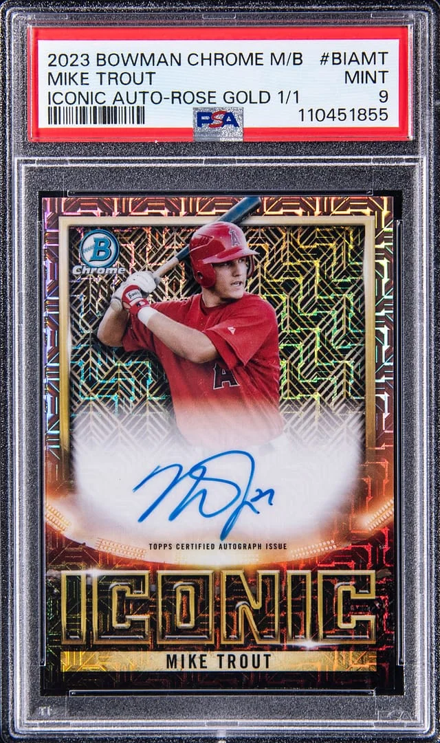 2023 Bowman Chrome Mega Box Mike Trout Iconic Autographs Rose Gold Refractor #BIA-MT card image