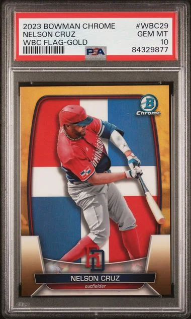 2023 Bowman Chrome Nelson Cruz World Baseball Classic Flag Gold #WBC29 card image