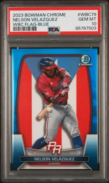 2023 Bowman Chrome Nelson Velazquez World Baseball Classic Flag Blue #WBC79 card image
