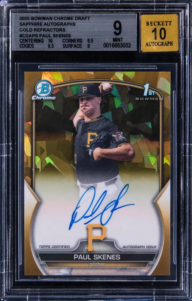 2023 Bowman Chrome Paul Skenes Sapphire Edition Autographs Gold Refractor #CDA-PS card image