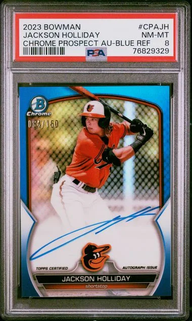 2023 Bowman Chrome Prospect Autographs Blue Cpajh Jackson Holliday #no-number card image