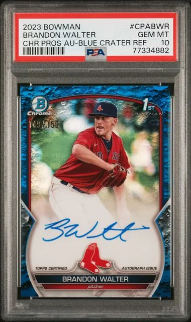 2023 Bowman Chrome Prospect Autographs Blue Lunar Crater Refractor Cpabwr Brandon Walter #no-number card image