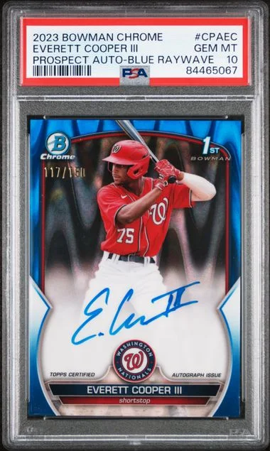 2023 Bowman Chrome Prospect Autographs Blue Raywave CPA-EC Everett Cooper III #no-number card image