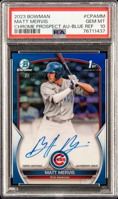 2023 Bowman Chrome Prospect Autographs Blue Refractor Cpamm Matt Mervis #no-number card image