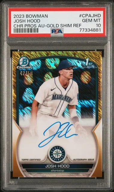2023 Bowman Chrome Prospect Autographs Gold Shimmer Refractor Cpajhd Josh Hood #no-number card image