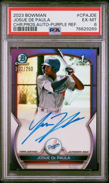 2023 Bowman Chrome Prospect Autographs Purple Cpajde Josue De Paula #no-number card image