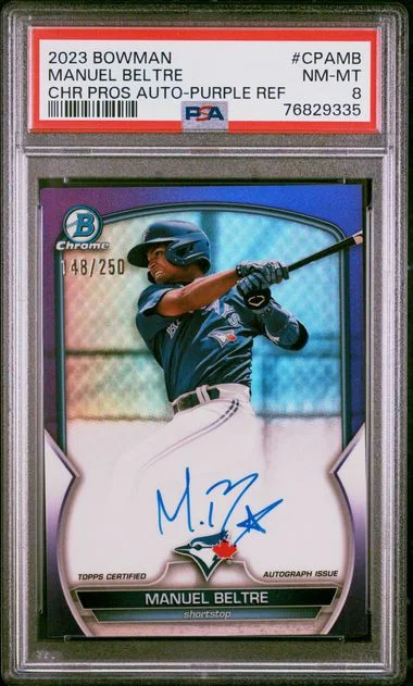 2023 Bowman Chrome Prospect Autographs Purple Cpamb Manuel Beltre #no-number card image