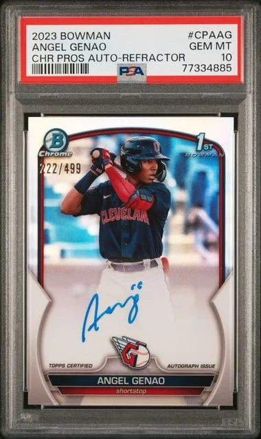 2023 Bowman Chrome Prospect Autographs Refractor Cpaag Angel Genao #no-number card image