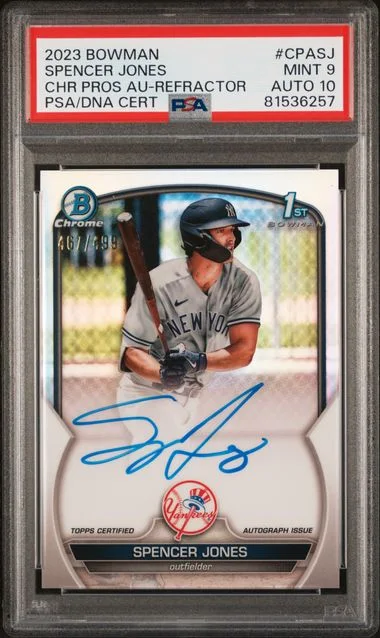 2023 Bowman Chrome Prospect Autographs Refractor Cpasj Spencer Jones #no-number card image