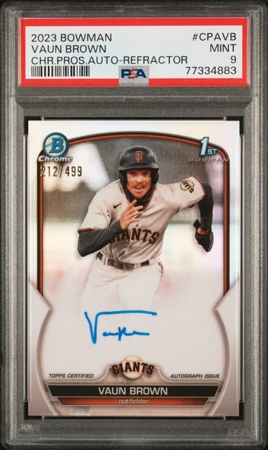 2023 Bowman Chrome Prospect Autographs Refractor Cpavb Vaun Brown #no-number card image