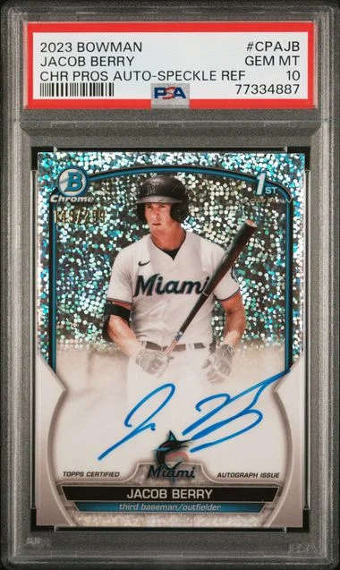 2023 Bowman Chrome Prospect Autographs Speckle Refractor Cpajb Jacob Berry #no-number card image