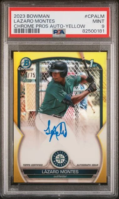 2023 Bowman Chrome Prospect Autographs Yellow Cpalm Lazaro Montes #no-number card image