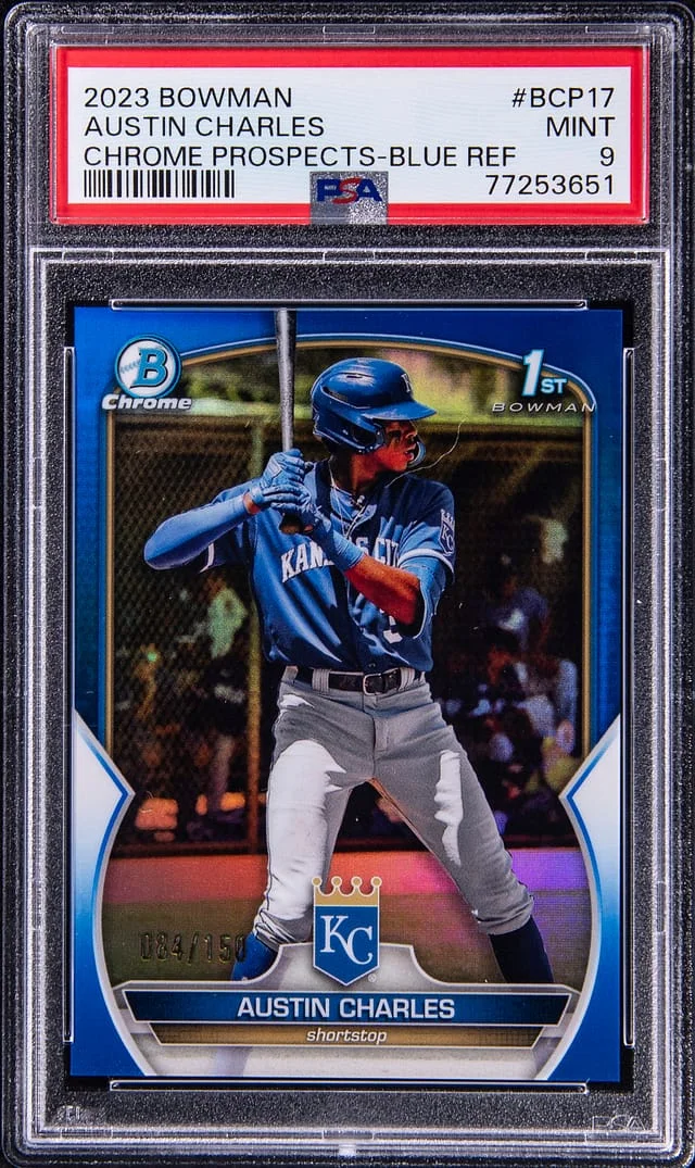2023 Bowman Chrome Prospects Austin Charles Blue Refractor #BCP-17 card image