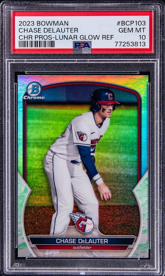 2023 Bowman Chrome Prospects Chase Delauter Lunar Glow Refractor #BCP103 card image