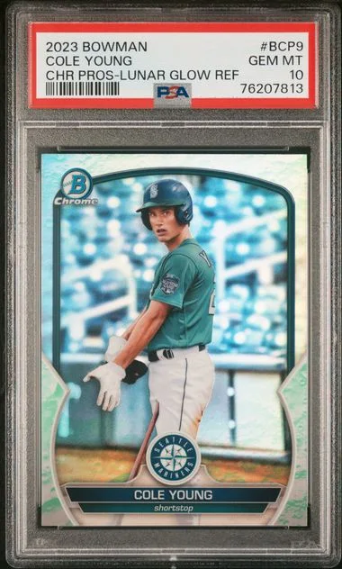 2023 Bowman Chrome Prospects Cole Young Lunar Glow Refractor #BCP-9 card image