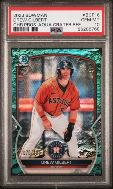 2023 Bowman Chrome Prospects Drew Gilbert Aqua Lunar Crater Refractor #BCP16 card image