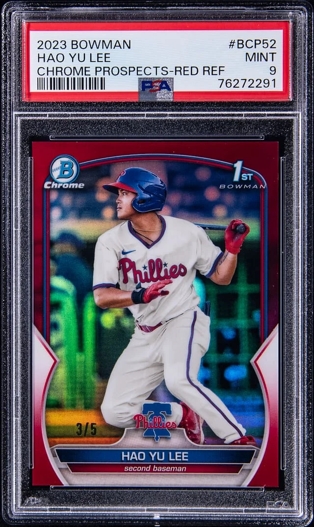 2023 Bowman Chrome Prospects Hao Yu Lee Red Refractor #BCP52 card image