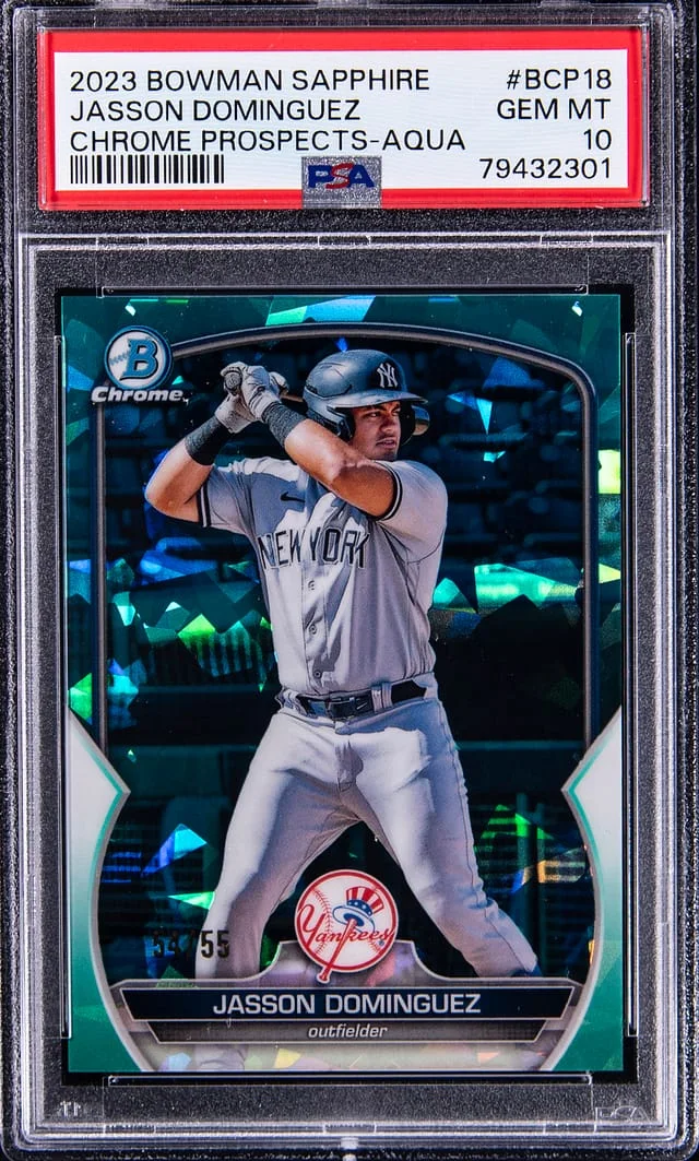 2023 Bowman Chrome Prospects Jasson Dominguez Sapphire Edition Aqua #BCP-18 card image