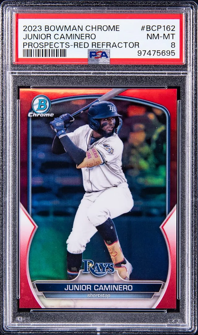 2023 Bowman Chrome Prospects Junior Caminero Red Refractor #BCP-162 card image