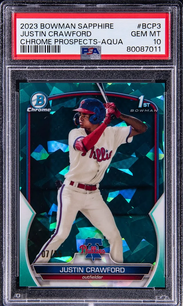 2023 Bowman Chrome Prospects Justin Crawford Sapphire Aqua #BCP-3 card image