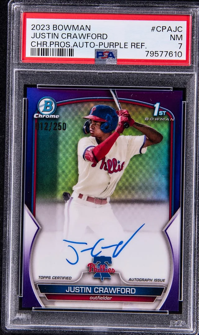 2023 Bowman Chrome Prospects Justin Crawford Autograph Purple Refractor #CPA-JC card image