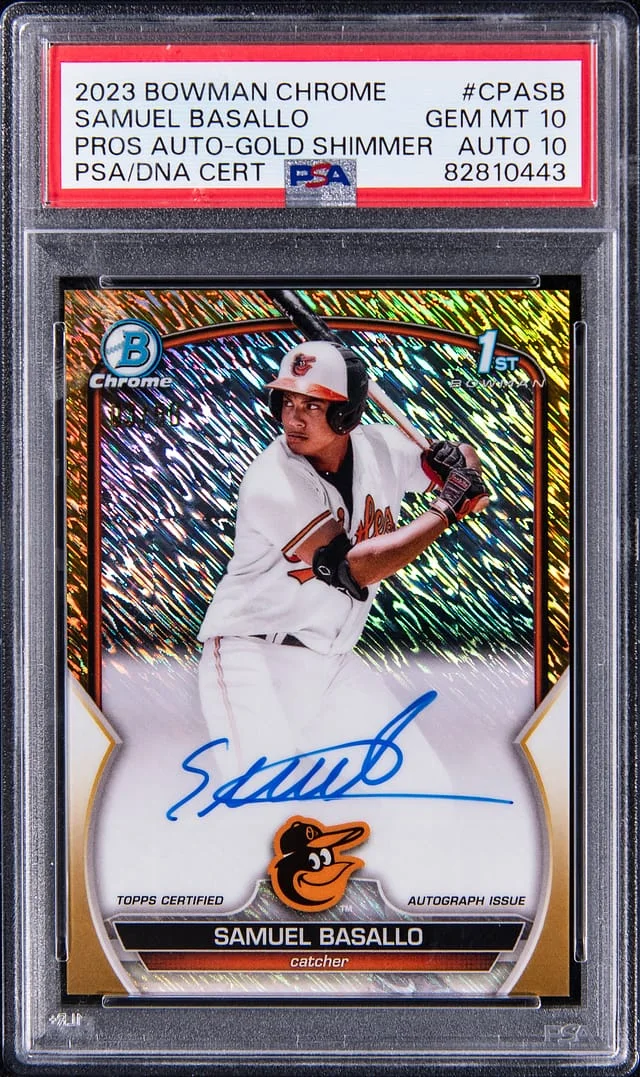 2023 Bowman Chrome Prospects Samuel Basallo Autographs Gold Shimmer Refractor #CPA-SB card image